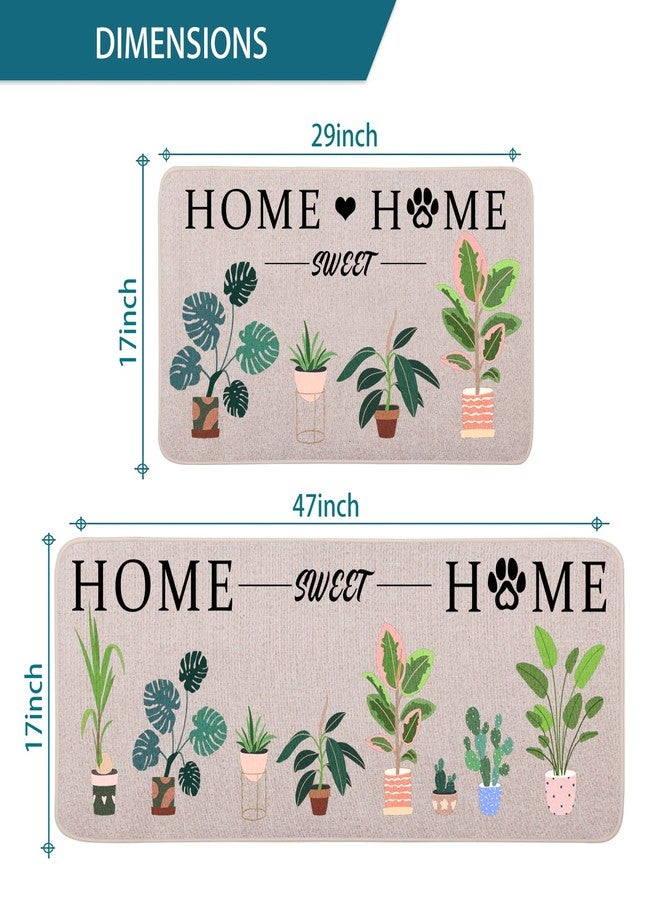 YOUWOUS سجادة باب YOUWOUS Home Sweet Home Plants مقاس 17 × 29 بوصة، سجادة ترحيبية ربيعية صيفية، ظهر مانع للانزلاق، سجادة أرضية داخلية وخارجية بنمط ريفي - Image 2