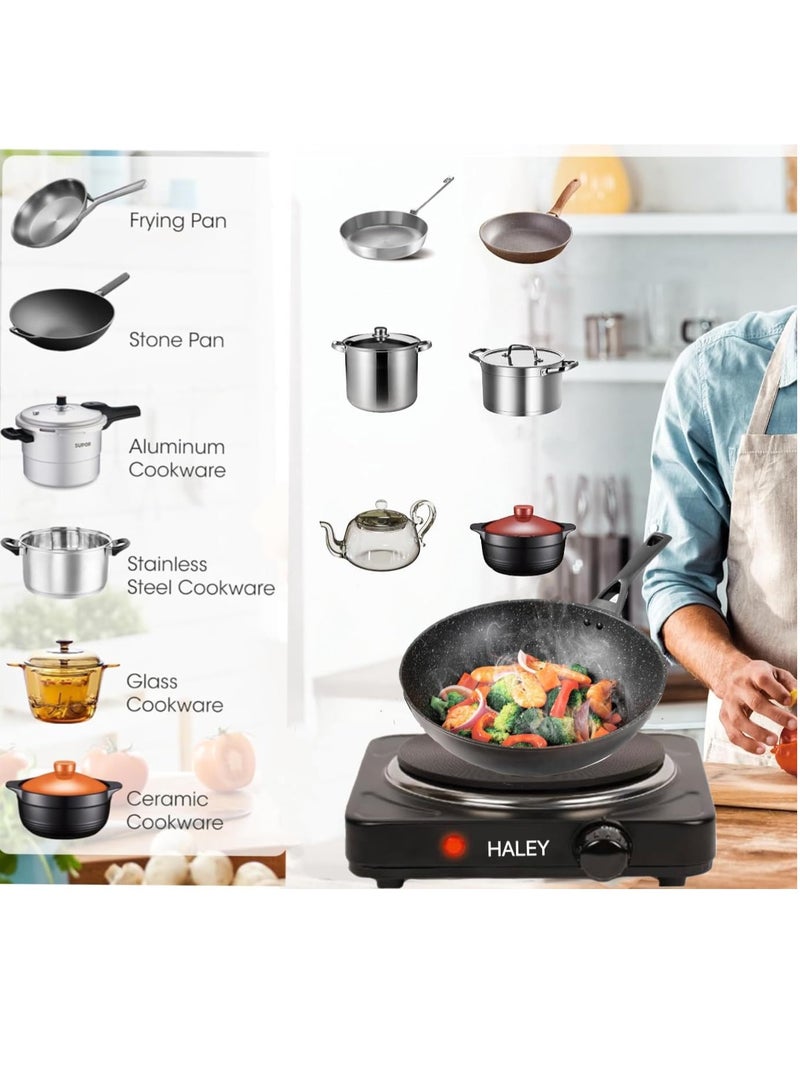Haley طباخ كهربائي حثي، موقد كهربائي بقوة 1000 واط، موقد سطح الطاولة، 5 مستويات قوة إشعال، موقد صغير متعدد الوظائف - Image 3