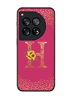 Rugged Black edge case for OnePlus 12R / OnePlus Ace 3 5G,Slim fit Cover Custom Monogram Initial Letter Floral Pattern Alphabet - H (Deep Pink Rose)