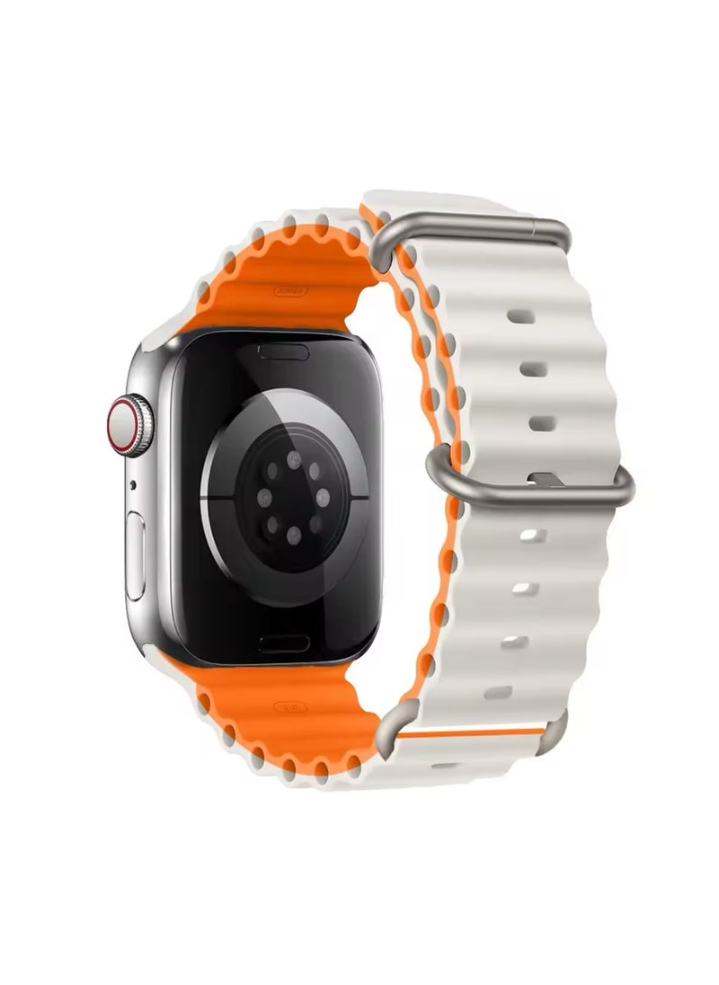 CMP - Silicone Replacement Band for Apple Watch 42-49mm, Compatible with All Series (Series 9/8/7/6/5/4/SE/3/2/1) Orange Apple Watch band, silicone Apple Watch strap, replacement strap 42mm, replacement strap 49mm, water-resistant band, Apple Watch sports band, Apple Watch Series 9/8/7/6/5/4/SE/3/2/1 strap - Image 1