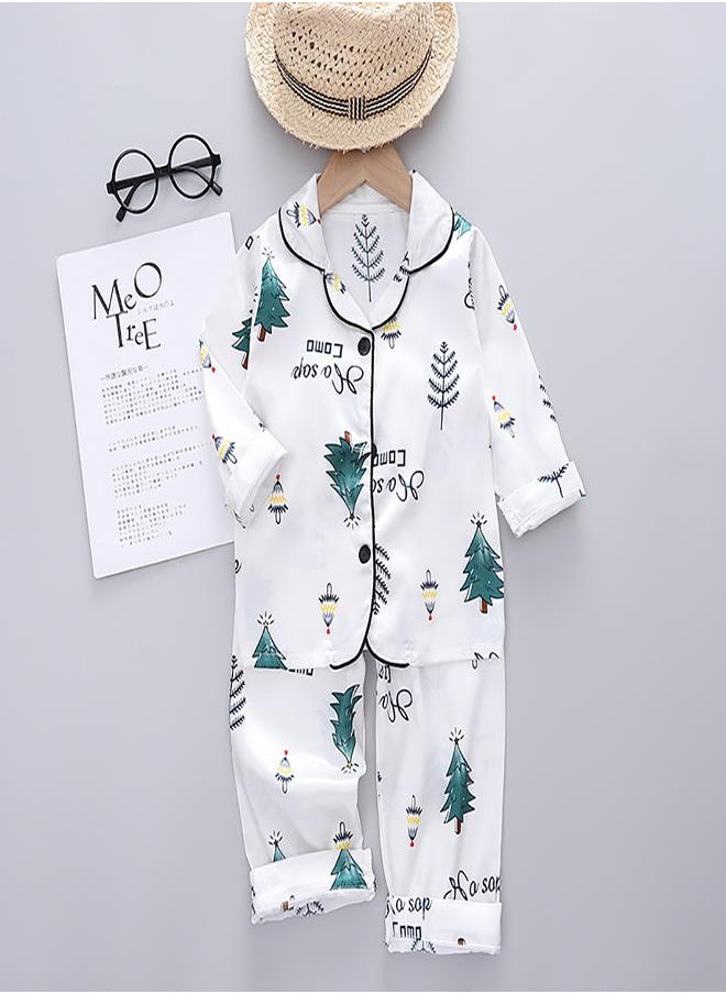 babyqlo White Christmas Tree Print Pajama Set  - Image 1