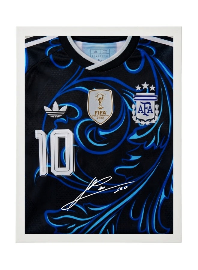 Lionel Messi Argentina Jersey #10 World Cup 2026 with Printed Autograph Framed Poster 30x40cm , Soccer Memorabilia Gift for Football Fans