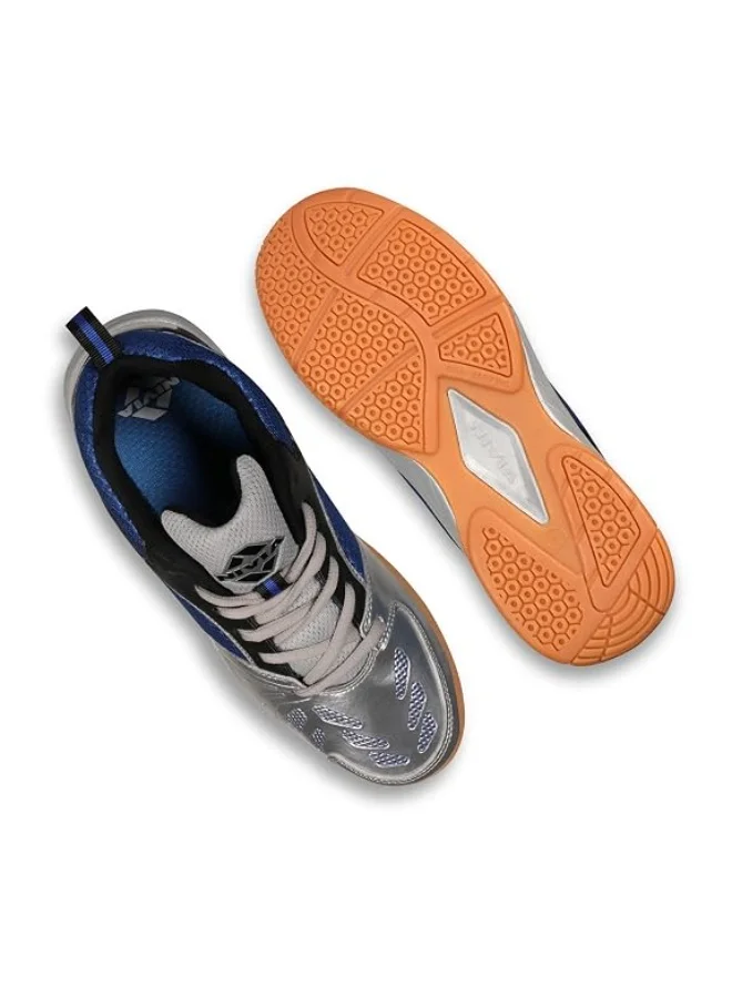 Nivia Nivia Appeal Badminton Shoes for Mens | Non-Marking Round Sole with Breathable mesh with PU Coated Synthetic Upper for Sports, Badminton, Volleyball, Squash, Table Tennis (Blue/Silver)