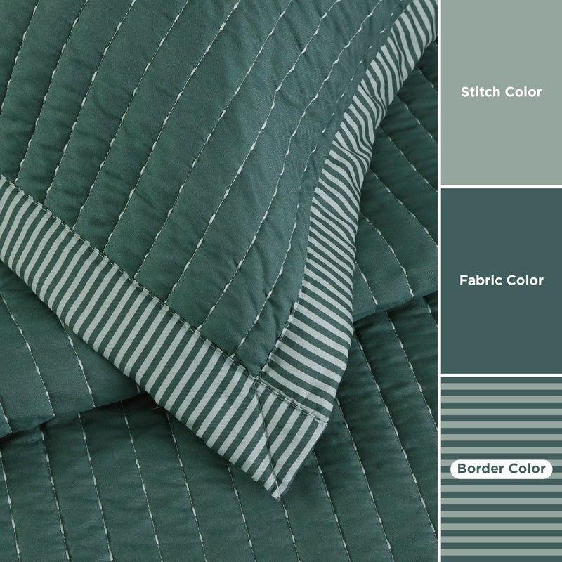 Bedsure 3-Piece Set Queen Quilt Bedding Set Bedspread Coverlet, Lightweight Corduroy Pattern, includes 1 Quilt (230 cm x 244 cm) & 2 Pillow Shams (50 cm x 66 cm), Dark Green - Image 5