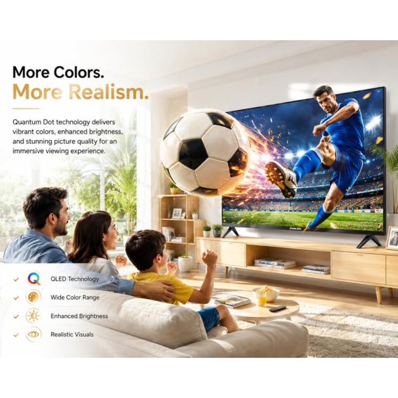 تلفزيون ذكي QLED مقاس 43 بوصة بدقة Full HD 1080p Android 14 واي فاي مدمج بدون إطار، تصميم نحيف للغاية، ذاكرة وصول عشوائي 1 جيجابايت، تخزين 8 جيجابايت، يوتيوب، فيسبوك، متصفح الويب HDMI وUSB 20 وات صوت - NTV43QSLED - Image 3