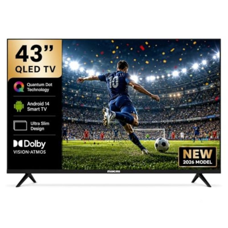 تلفزيون ذكي QLED مقاس 43 بوصة بدقة Full HD 1080p Android 14 واي فاي مدمج بدون إطار، تصميم نحيف للغاية، ذاكرة وصول عشوائي 1 جيجابايت، تخزين 8 جيجابايت، يوتيوب، فيسبوك، متصفح الويب HDMI وUSB 20 وات صوت - NTV43QSLED - Image 1