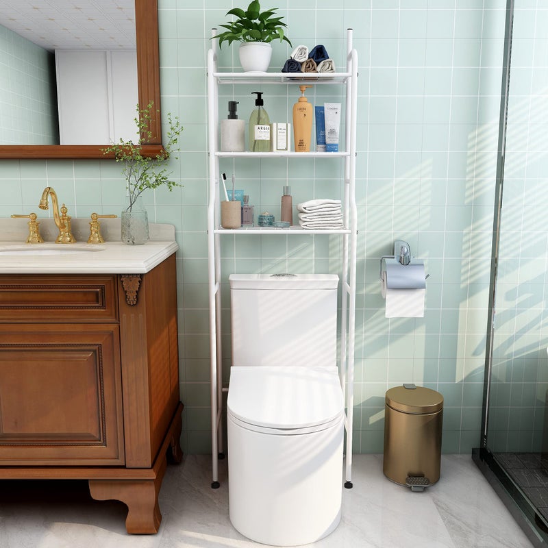 HAHRIR 3Shelf Bathroom Organizer Over The Toilet Space Saver Over The Toilet Rack Bathroom Corner Stand Storage Organizer White