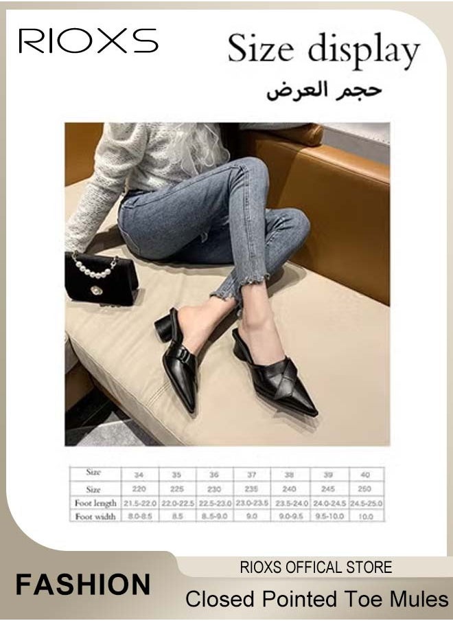 RIOXS - Women's Mules, Closed Pointed Toe Strapless Backless Sandals, Casual Low Heeled Sandals For Women, Chunky Heel Slippers For Work And Party, Comfortable Slip On Mules Dressy Shoes - Image 1