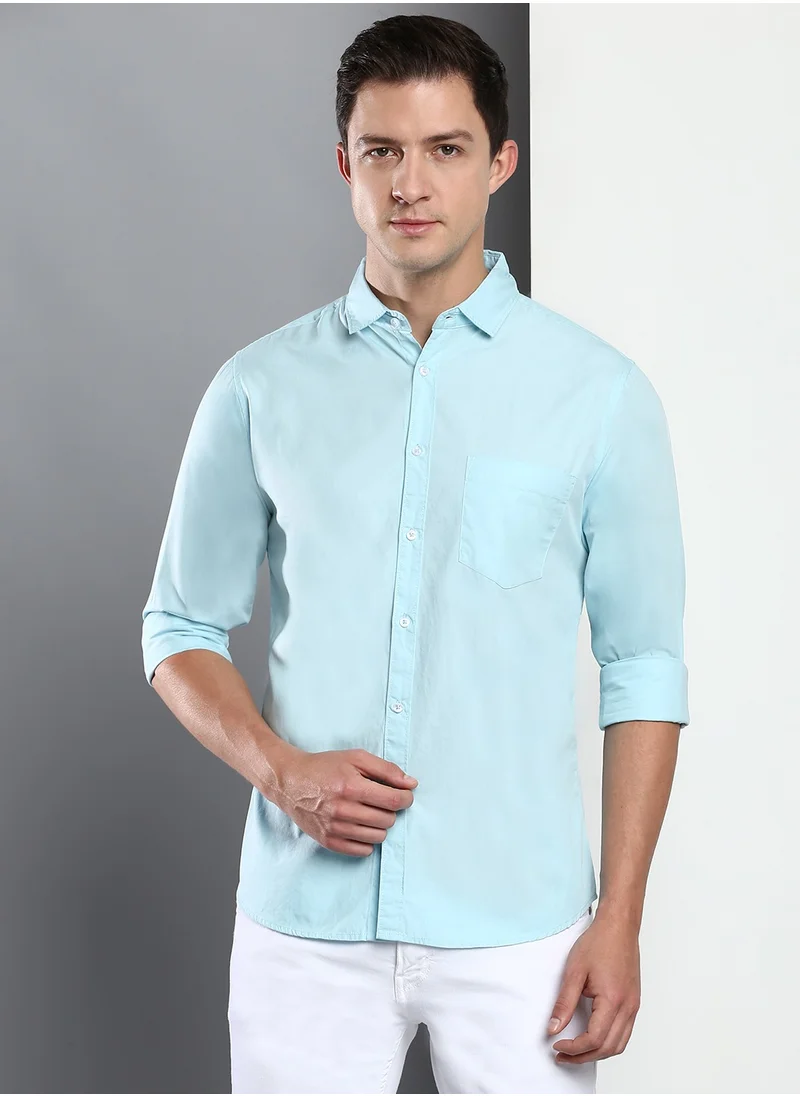 دينيس لينغو Men's Slim Fit Light Blue Casual Cotton Spread Shirt