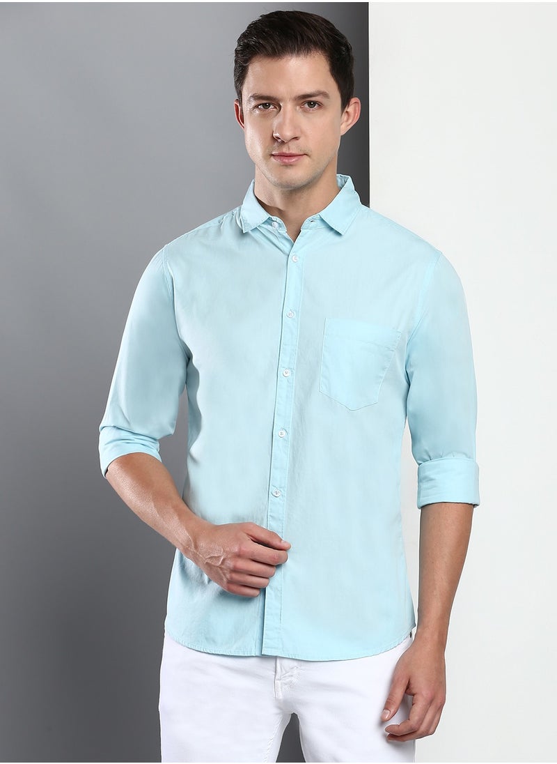 Dennis Lingo - Men's Slim Fit Light Blue Casual Cotton Spread Shirt - Image 1