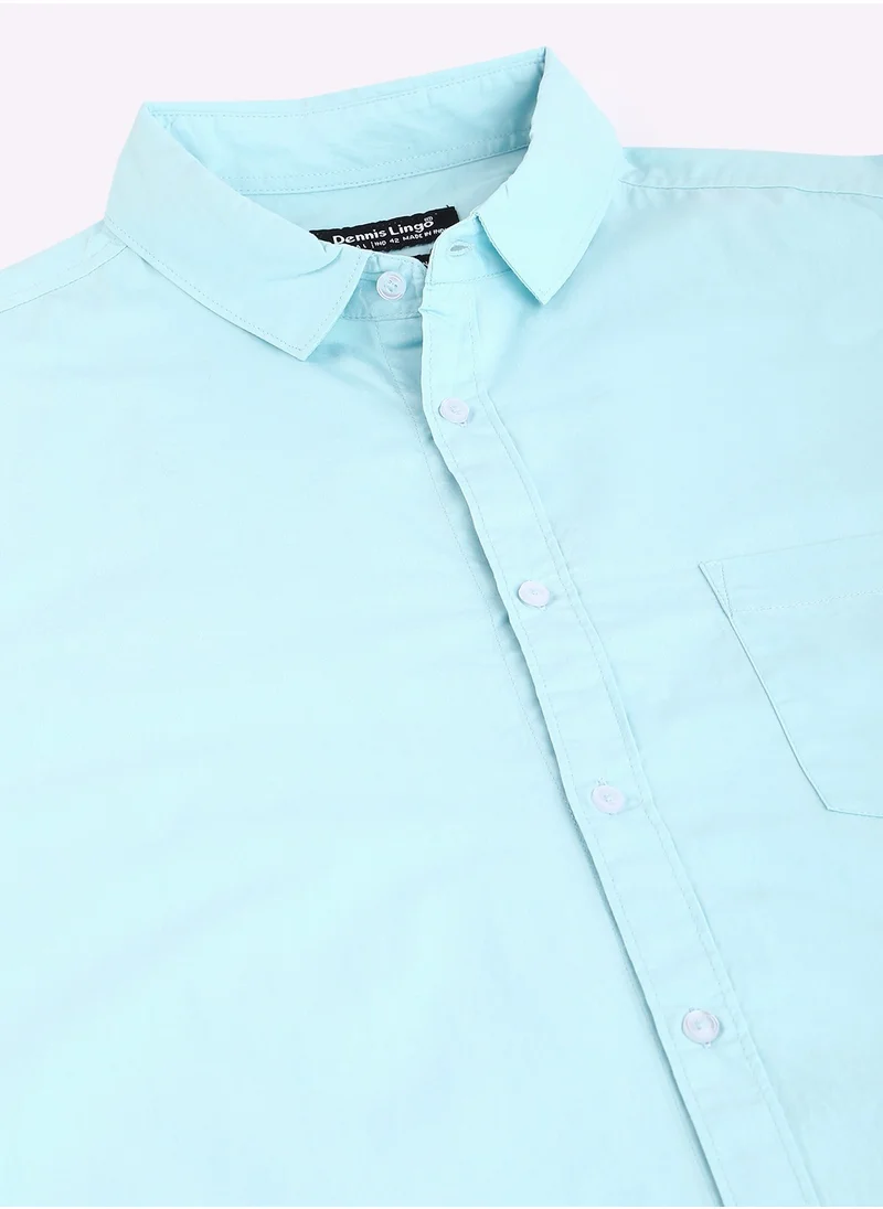 دينيس لينغو Men's Slim Fit Light Blue Casual Cotton Spread Shirt