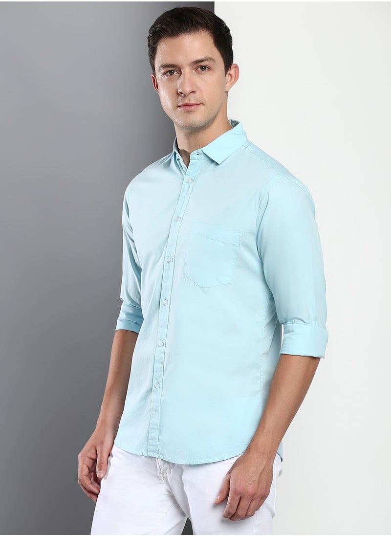 Dennis Lingo - Men's Slim Fit Light Blue Casual Cotton Spread Shirt - Image 1