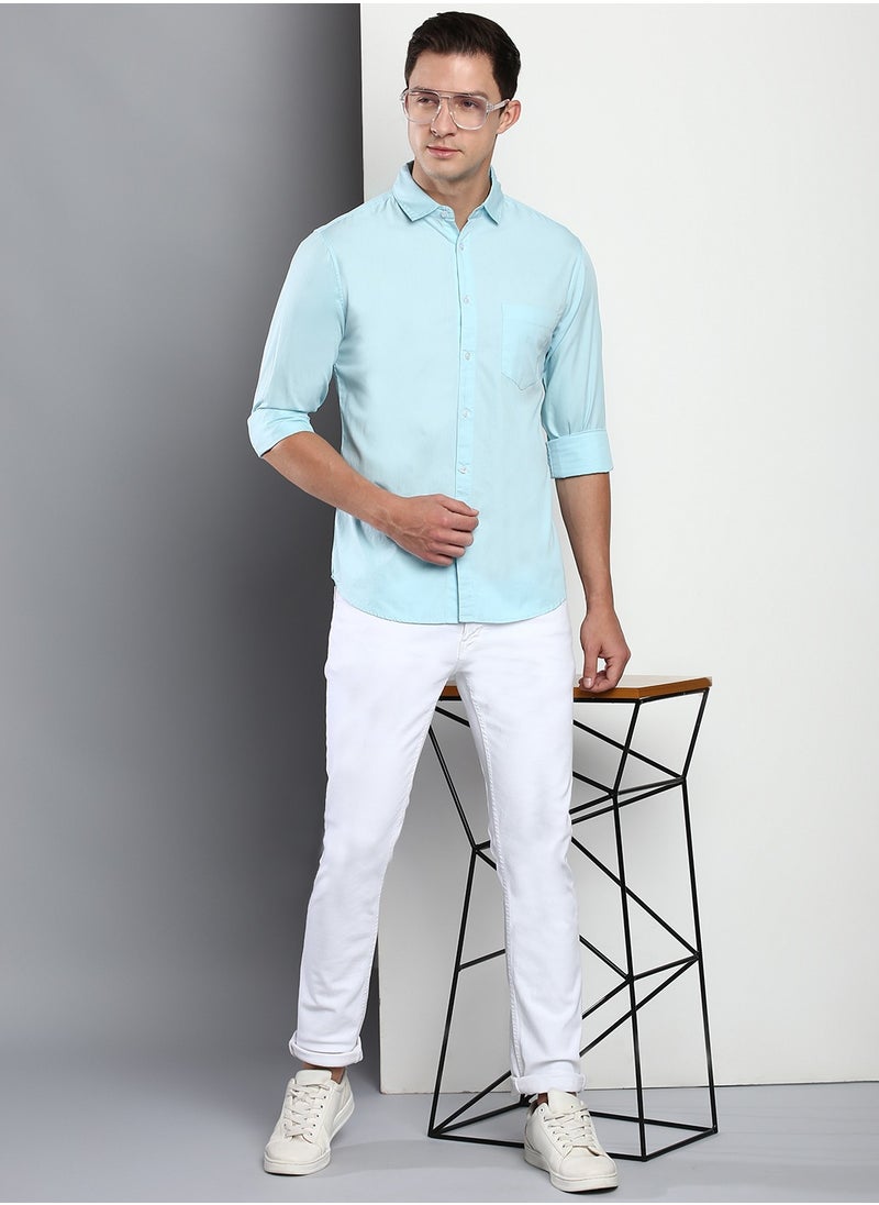 Dennis Lingo - Men's Slim Fit Light Blue Casual Cotton Spread Shirt - Image 1