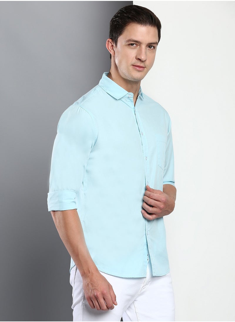 Dennis Lingo - Men's Slim Fit Light Blue Casual Cotton Spread Shirt - Image 1