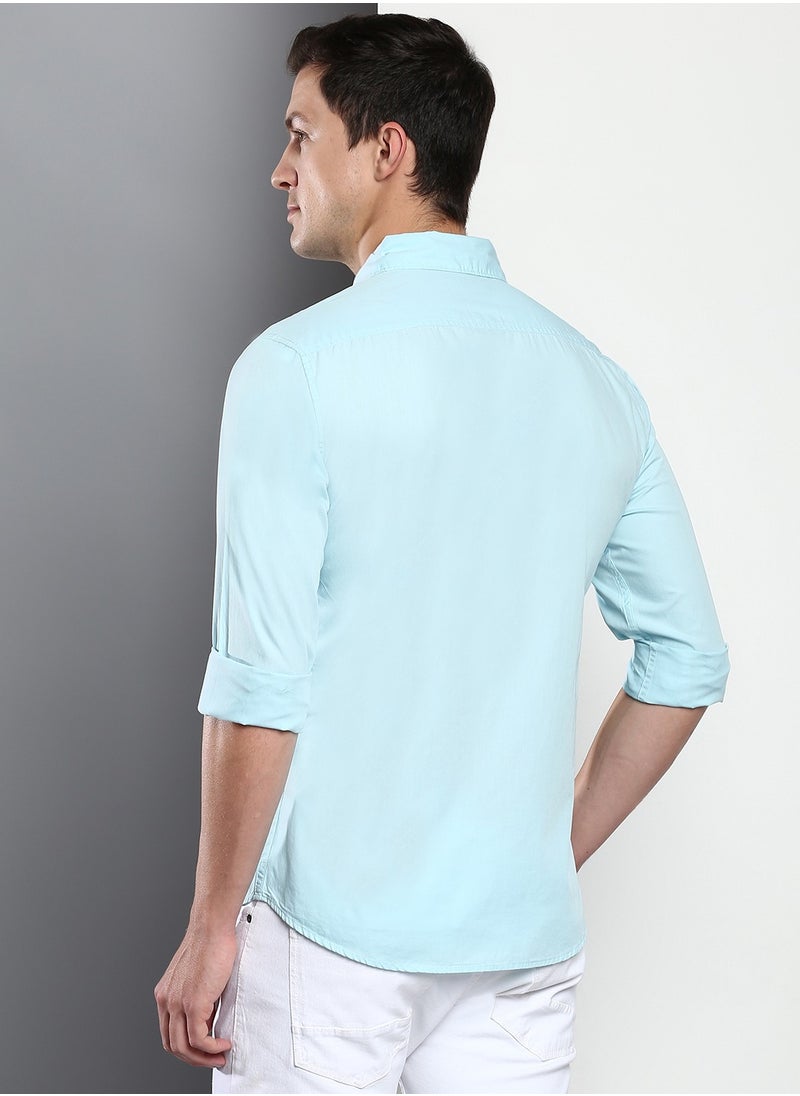 Dennis Lingo - Men's Slim Fit Light Blue Casual Cotton Spread Shirt - Image 1