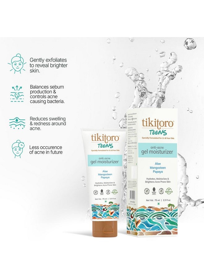 Tikitoro Teens Anti-Acne Gel Moisturizer with Aloe, Mangosteen, Papaya | Hydrates, Balances Sebum and Calms Irritation | No Parabens & Sulphates, All Skin Types (Age: 11+) (75ml x 1) - Image 3