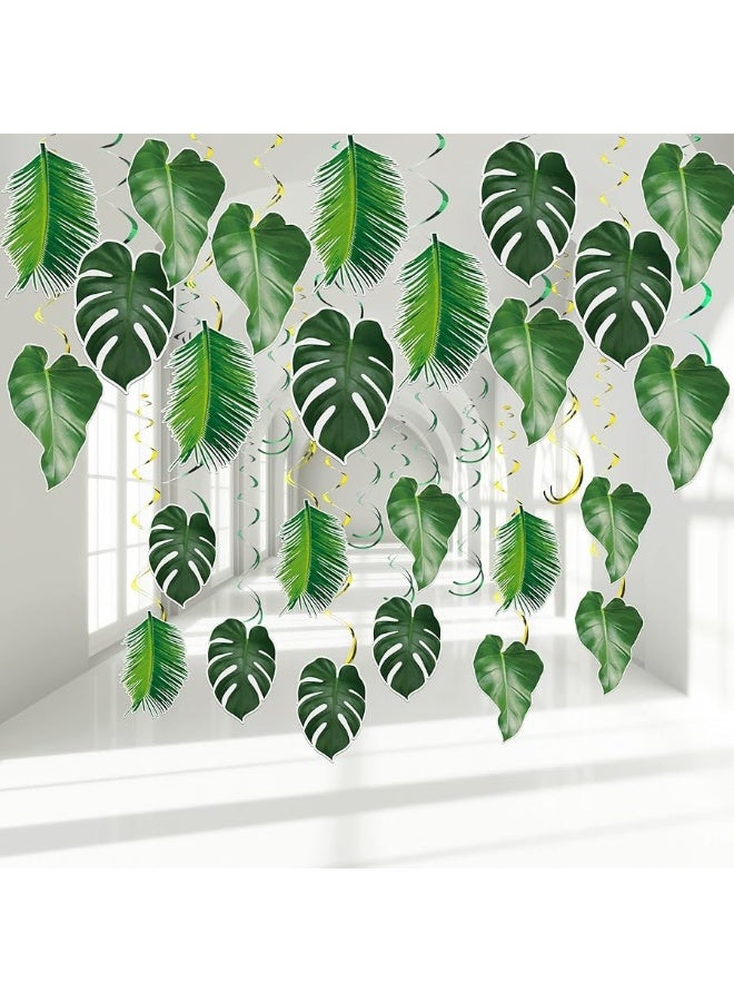 Geyee 51 Pcs Hawaiian Luau Party Palm Leaves Swirl Decorations Green Palm Leaves Hanging Decoration Ceiling Tropical Safari Jungle Party Decor for Summer Beach Baby Shower Birthday Supplies - Image 1