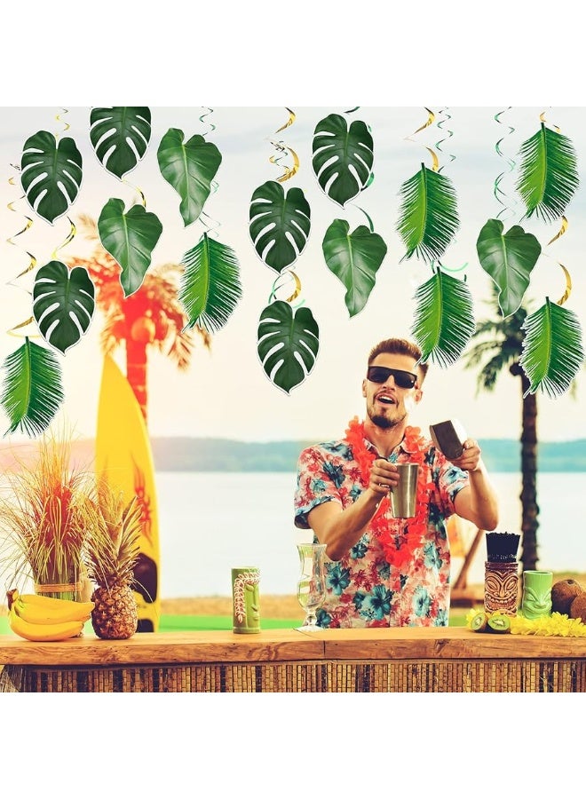 Geyee 51 Pcs Hawaiian Luau Party Palm Leaves Swirl Decorations Green Palm Leaves Hanging Decoration Ceiling Tropical Safari Jungle Party Decor for Summer Beach Baby Shower Birthday Supplies - Image 4