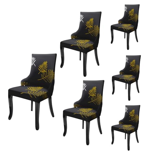 House of Quirk Polyester Wingback American Side Chair Slipcover-Accent Chair Cover Slipcover with Arm,Washable Dining Chair with Nailed Trim Protector for Dining Living Room Pack of 6 Green Gold Prism - Image 1