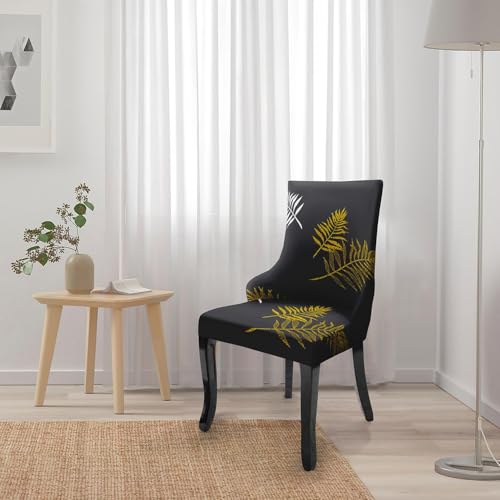 House of Quirk Polyester Wingback American Side Chair Slipcover-Accent Chair Cover Slipcover with Arm,Washable Dining Chair with Nailed Trim Protector for Dining Living Room Pack of 6 Green Gold Prism - Image 4