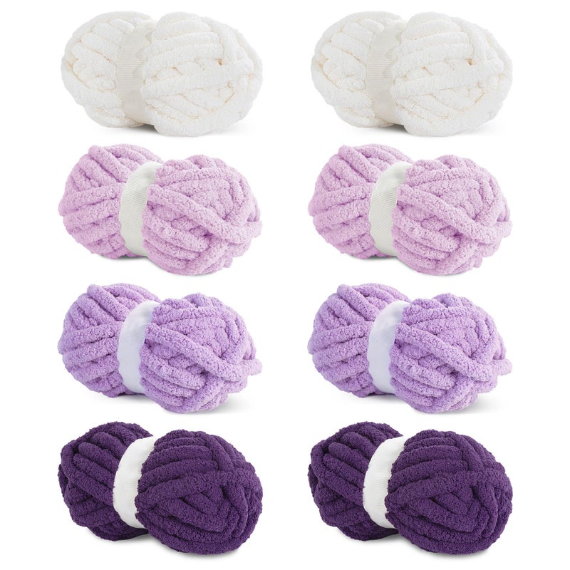HOMBYS 8 Pack Assorted Chunky Yarn for Crocheting,Super Bulky Large Soft Fluffy Yarn,Plush Fuzzy Yarn,Thick Chenille Yarn for Hand Knitting/Arm Knitting,Purple Gradient(27yds,8 oz Each Skein) - Image 1