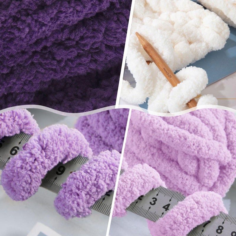 HOMBYS 8 Pack Assorted Chunky Yarn for Crocheting,Super Bulky Large Soft Fluffy Yarn,Plush Fuzzy Yarn,Thick Chenille Yarn for Hand Knitting/Arm Knitting,Purple Gradient(27yds,8 oz Each Skein) - Image 5