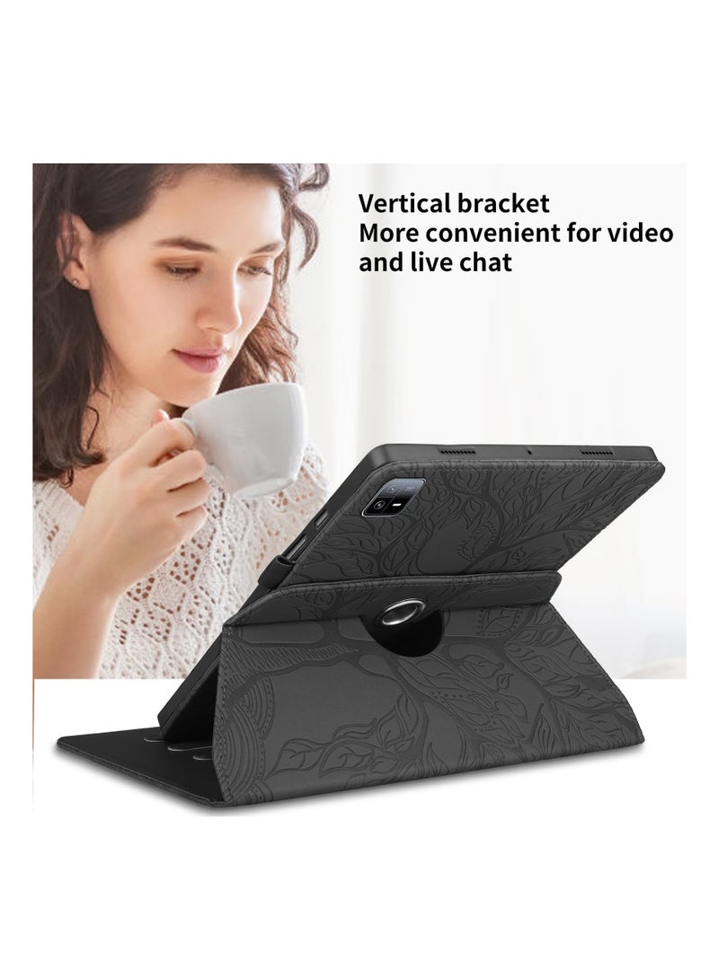 SYOSI Tree Grain Leather Rotating Case for Xiaomi Pad 6/Xiaomi Pad 6 Pro 11 Inch 2023 PU Leather Tablet Case 360 Degree Rotating Stand Protective Cover for Xiaomi Pad 6 (Black) - Image 4