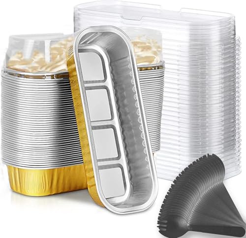 Findful Mini Loaf Baking Pans with Lids and Spoons 50 Pack 68oz Rectangle Aluminum Foil Baking Pans Tins Containers  Cupcake Containers Wrappers Cheesecake Creme Brulee Ramekins