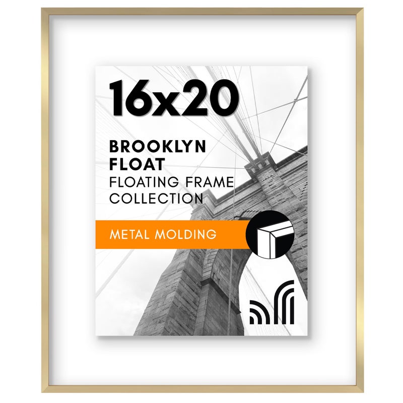 Americanflat Aluminum 16x20 Floating Picture Frame with Shatter-Resistant Glass - Use as 11x14 Picture Frame or Display 16x20 Photo - Signature Float Collection - Photo Frames for Wall Display - Gold - Image 1
