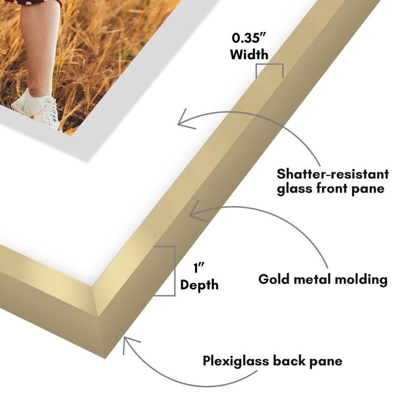 Americanflat Aluminum 16x20 Floating Picture Frame with Shatter-Resistant Glass - Use as 11x14 Picture Frame or Display 16x20 Photo - Signature Float Collection - Photo Frames for Wall Display - Gold - Image 3