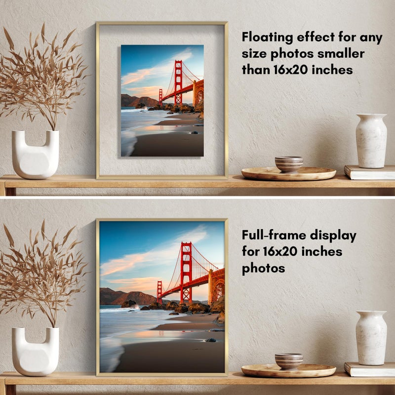 Americanflat Aluminum 16x20 Floating Picture Frame with Shatter-Resistant Glass - Use as 11x14 Picture Frame or Display 16x20 Photo - Signature Float Collection - Photo Frames for Wall Display - Gold - Image 4