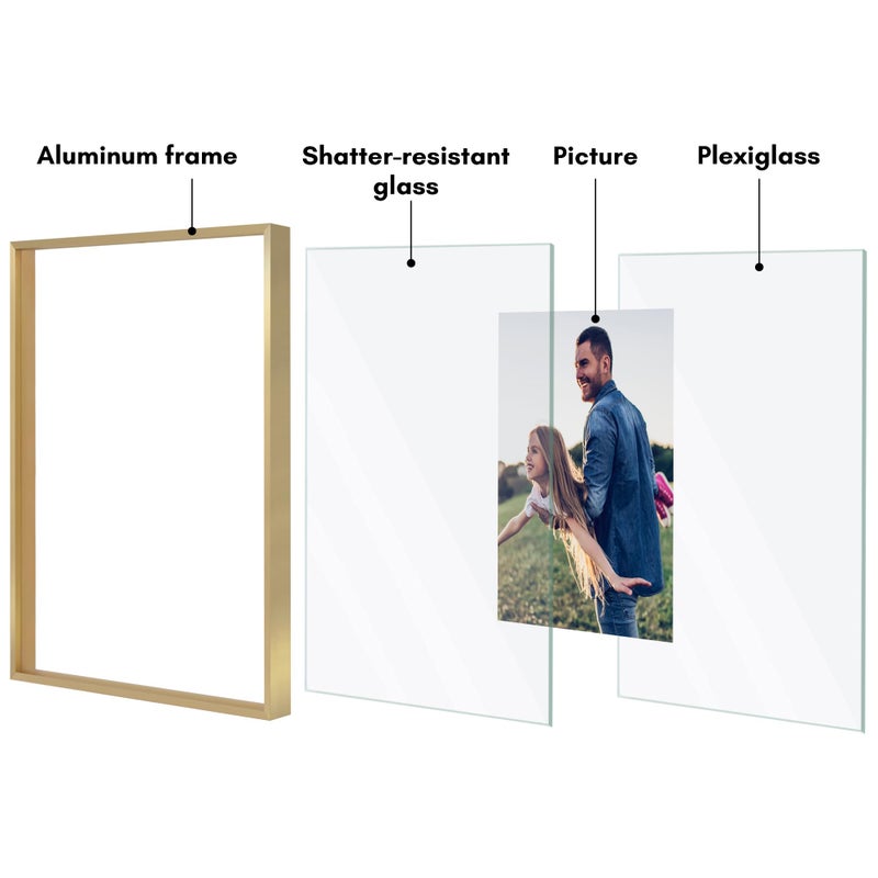 Americanflat Aluminum 16x20 Floating Picture Frame with Shatter-Resistant Glass - Use as 11x14 Picture Frame or Display 16x20 Photo - Signature Float Collection - Photo Frames for Wall Display - Gold - Image 5