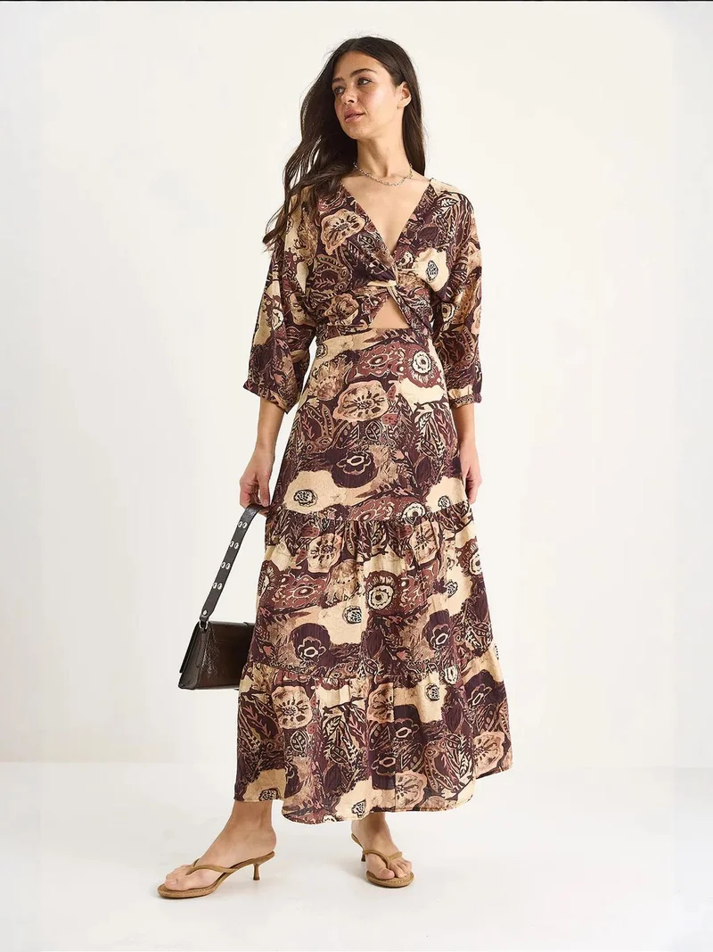 Bianco Lucci Multicolor LUCCI Ethnic Print Maxi Dress with Cut Out Detail for Women | Best Price UAE