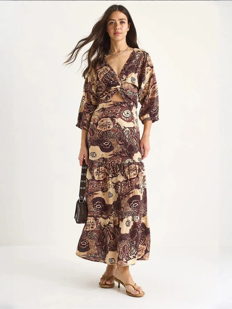 Bianco Lucci Multicolor LUCCI Ethnic Print Maxi Dress with Cut Out Detail for Women | Best Price UAE