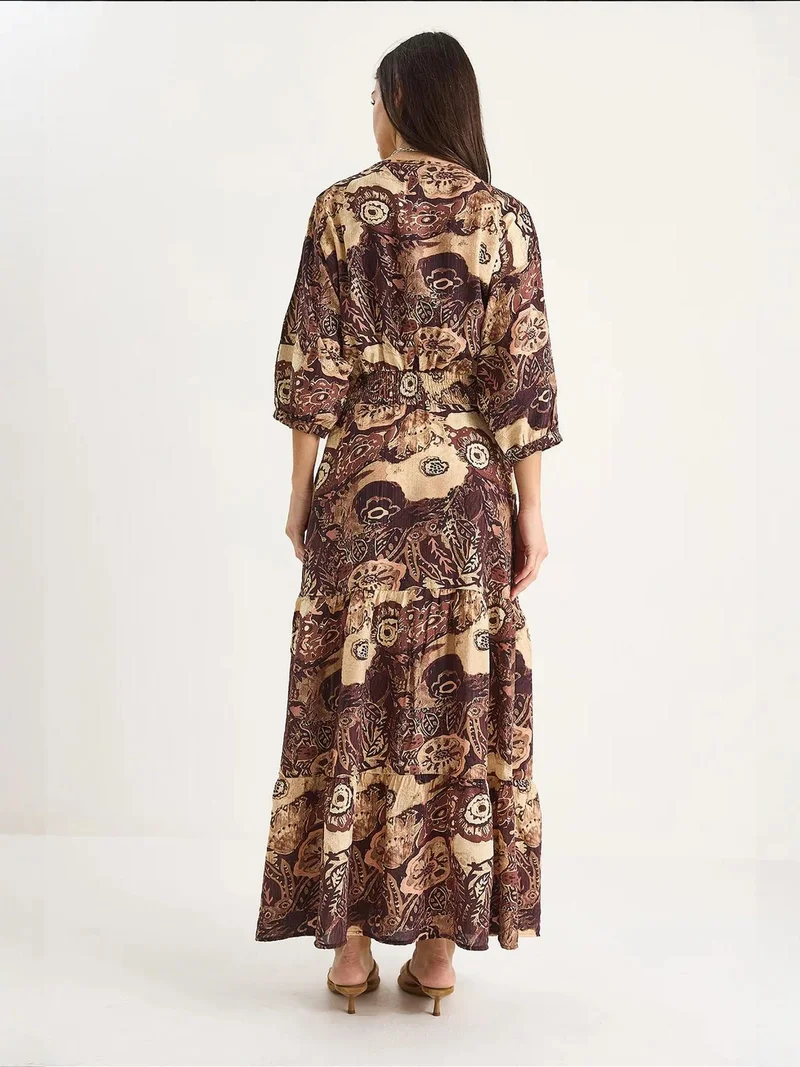 Bianco Lucci Multicolor LUCCI Ethnic Print Maxi Dress with Cut Out Detail for Women | Best Price UAE