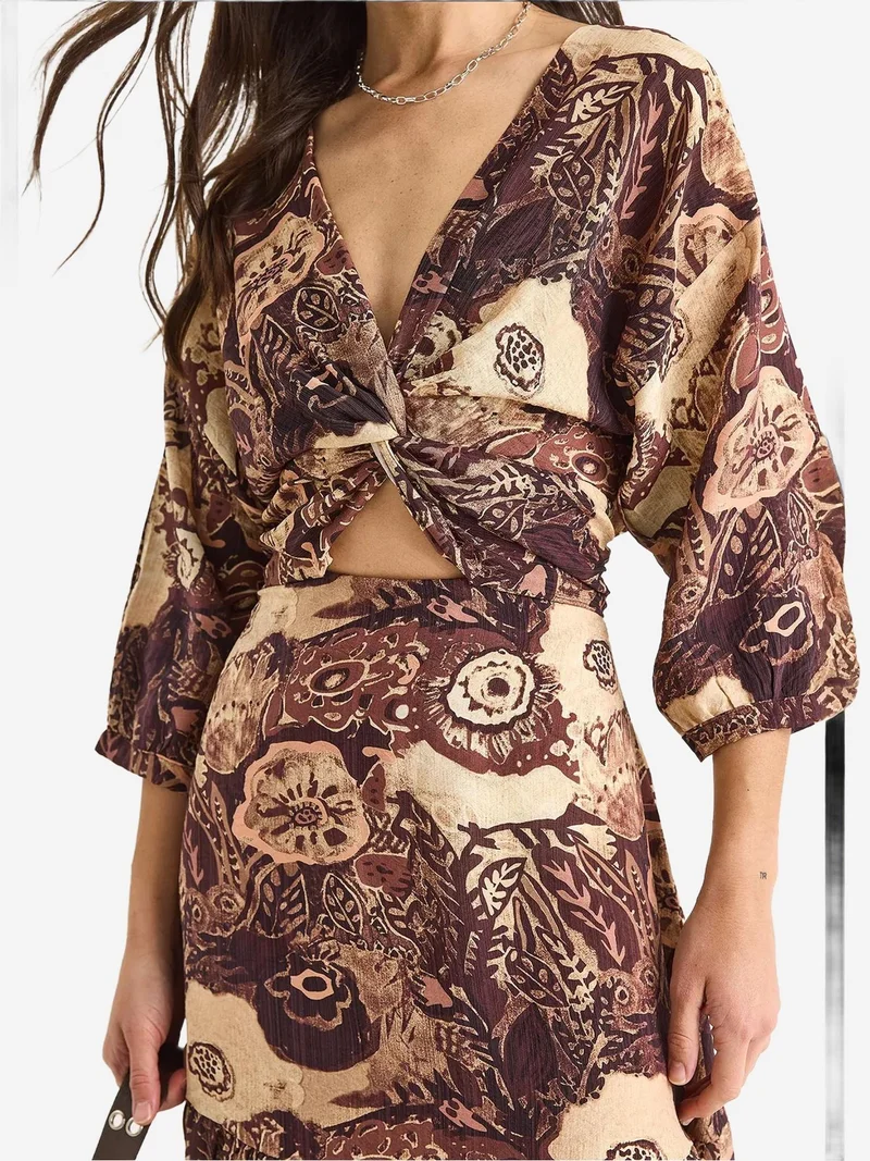 Bianco Lucci Multicolor LUCCI Ethnic Print Maxi Dress with Cut Out Detail for Women | Best Price UAE