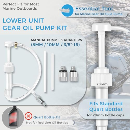 Camoo Lower Unit Gear Oil Pump Kit fit for Standard Quart Bottle, 8cc Manual Fluid Pump for Mercury, Yamaha, Suzuki & More, Comes with 3 Generic Swivel Adapters - Image 2
