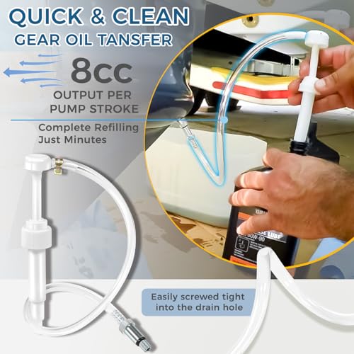 Camoo Lower Unit Gear Oil Pump Kit fit for Standard Quart Bottle, 8cc Manual Fluid Pump for Mercury, Yamaha, Suzuki & More, Comes with 3 Generic Swivel Adapters - Image 3