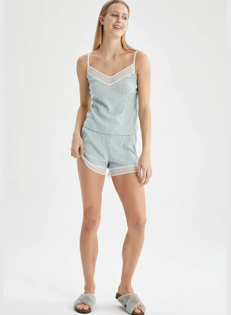 DeFacto Regular Fit V-Neck  Strappy Lace Detail Pyjama Set