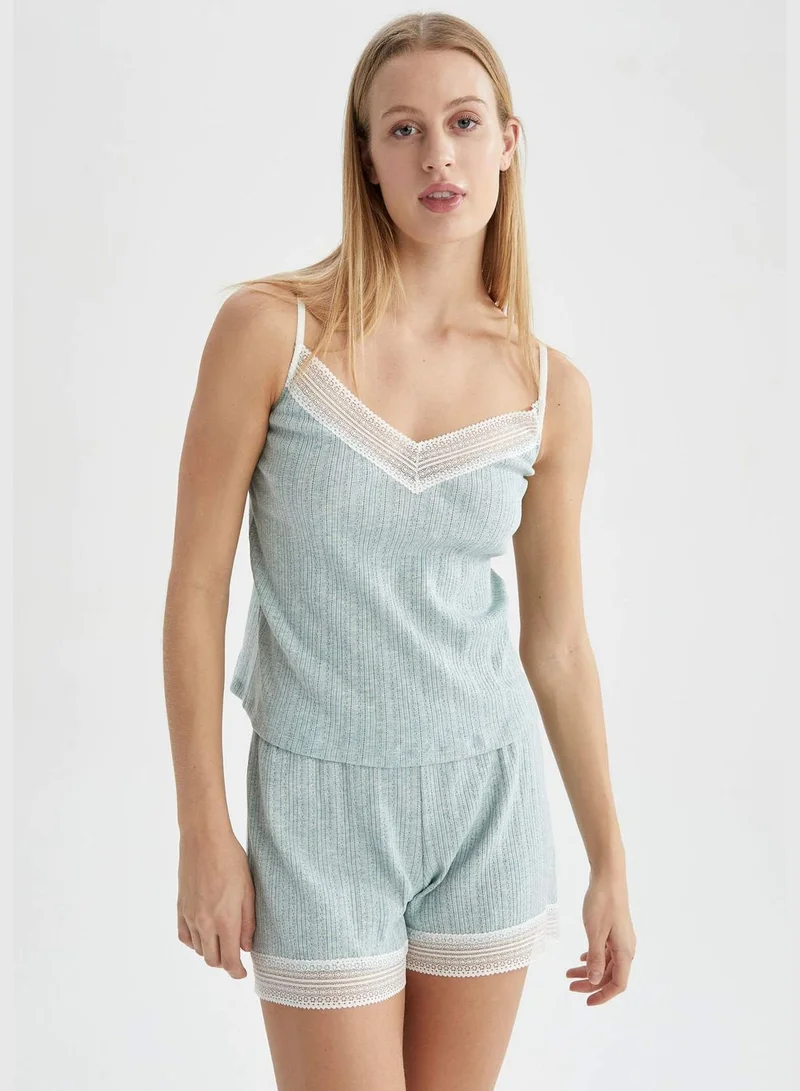 DeFacto Regular Fit V-Neck  Strappy Lace Detail Pyjama Set