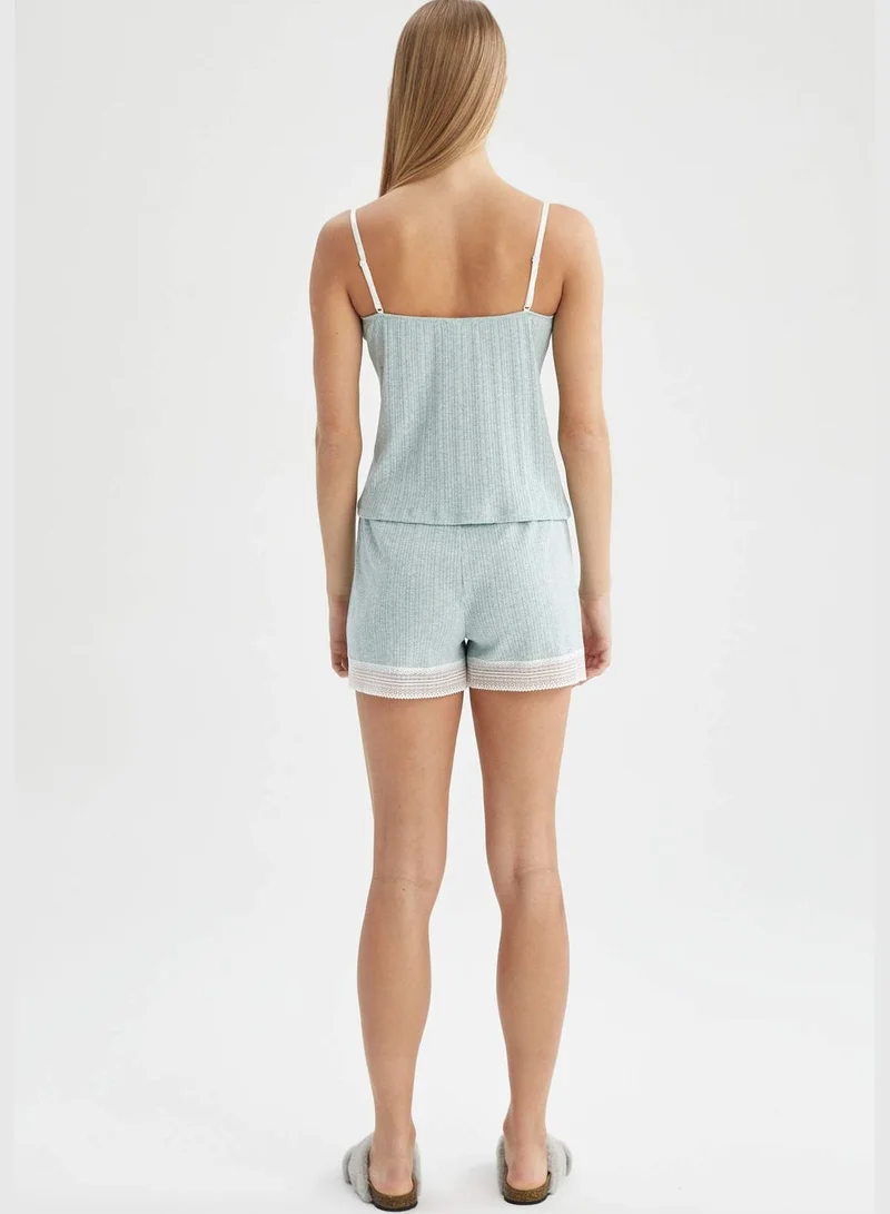 DeFacto Regular Fit V-Neck  Strappy Lace Detail Pyjama Set