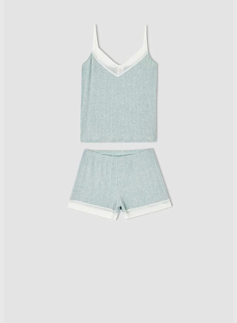 DeFacto Regular Fit V-Neck  Strappy Lace Detail Pyjama Set