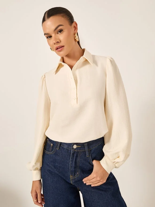 ستايلي قميص ياقة واسعة بأكمام بالون من ستايلي