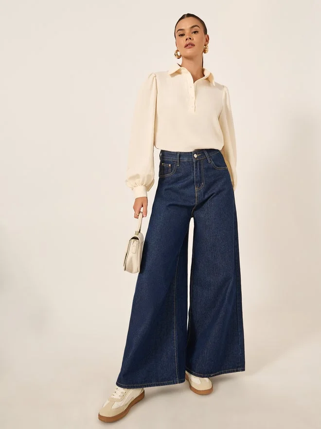 ستايلي قميص ياقة واسعة بأكمام بالون من ستايلي