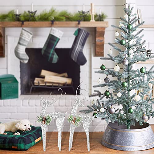 ZHANYIGY 2pc Set White Pinecone Rattan Silver Thread String Christmas Reindeer Figurine Table Desk Decorations Glittering Xmas Holiday Party Supply - Image 3