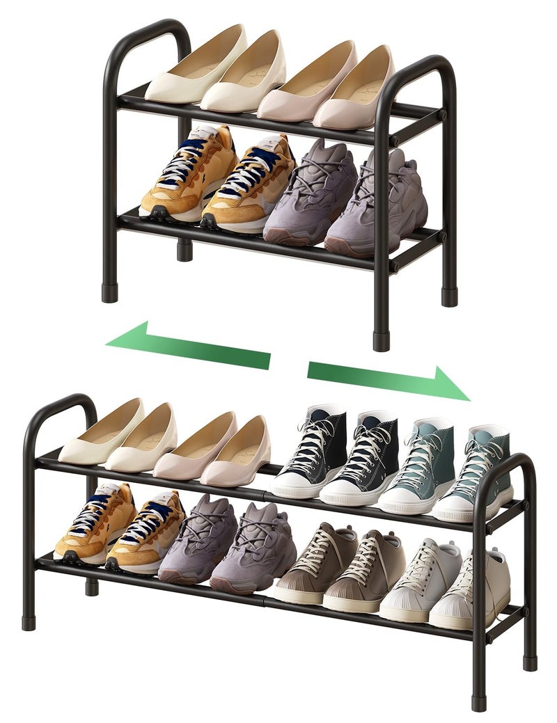 kiplant 2Tier Shoe Rack for Closet Expandable Metal Shoe Organizer Adjustable Shoe Shelf Storage Organizer Standing Shoe Rack for Entryway Closet Doorway