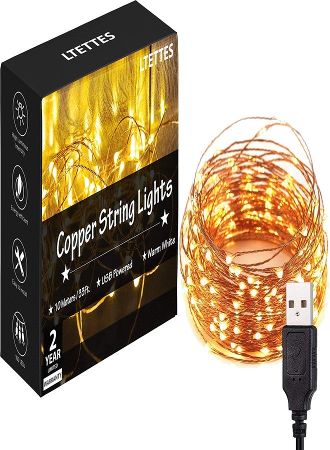 LTETTES 10 Meter 100 Led USB Powered Waterproof Copper Wire Warm White Led Fairy String Lights for Home Bedroom Decorations Lights. Wedding, Diwali, Christmas Tree Lights - Image 1