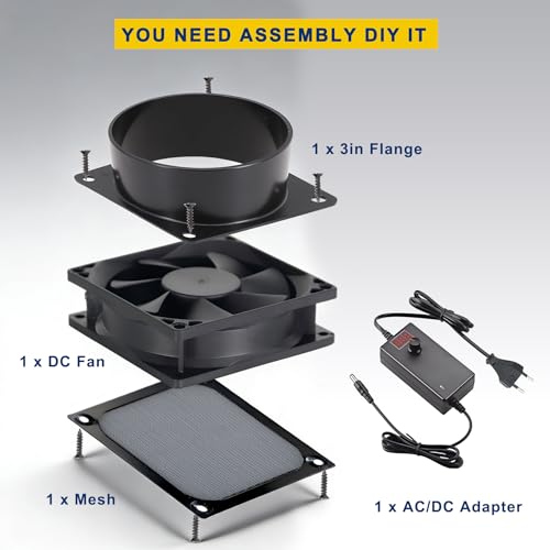Hose Vary 3in Axial Exhaust Fan, 80mm 12V 4500RPM DC Fan with AC Plug Dual Ball Bearings Air Exhaust Fume Smoke Extractor Fan Kit for DIY Soldering, 3D Printer Enclosure - Image 2