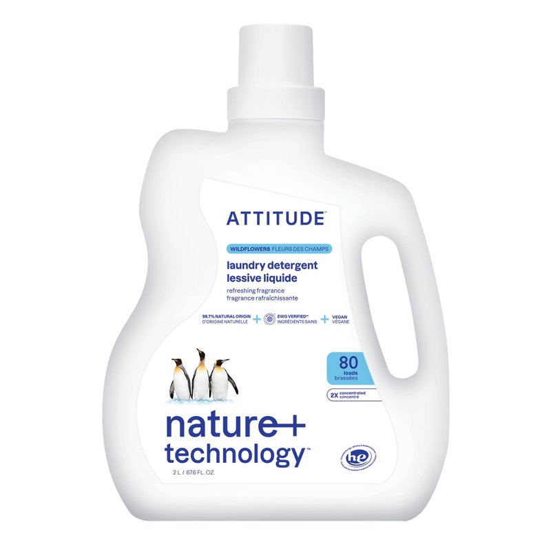 ATTITUDE Liquid Laundry Detergent, EWG Verified, HE Compatible, Plant-Based & Vegan, Natural Laundry Soap, Wildflowers, 80 Loads, 67.6 Fl Oz - Image 1