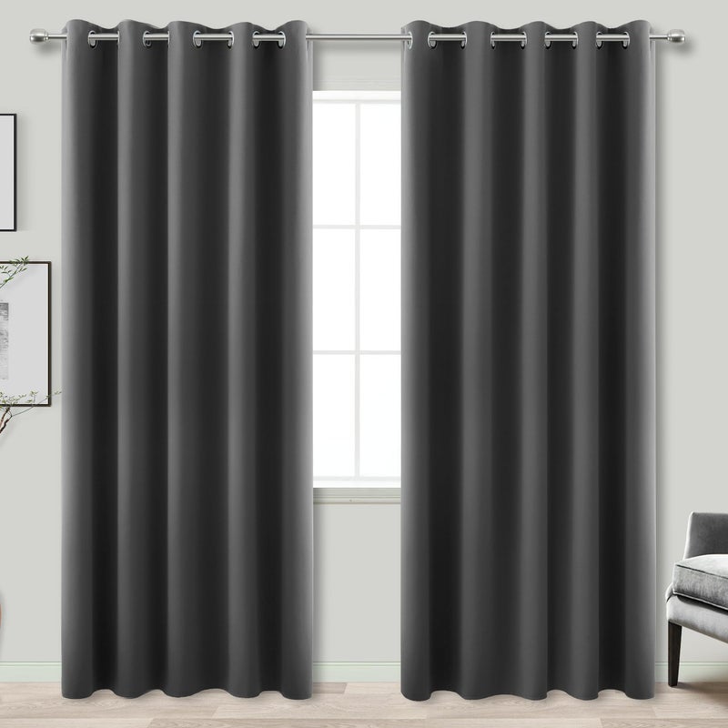 KOUFALL 72x90 Inches Long Dark Gray Blackout Curtains for Bedroom